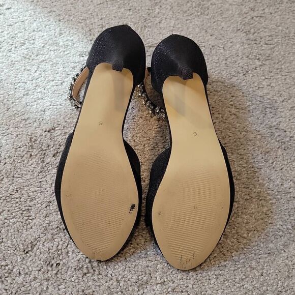 AMERICAN GLAMOUR BADGLEY MISCHKA GLITTER JEWELED ZIP BACK HEELS SZ 9 - Picture 8 of 9